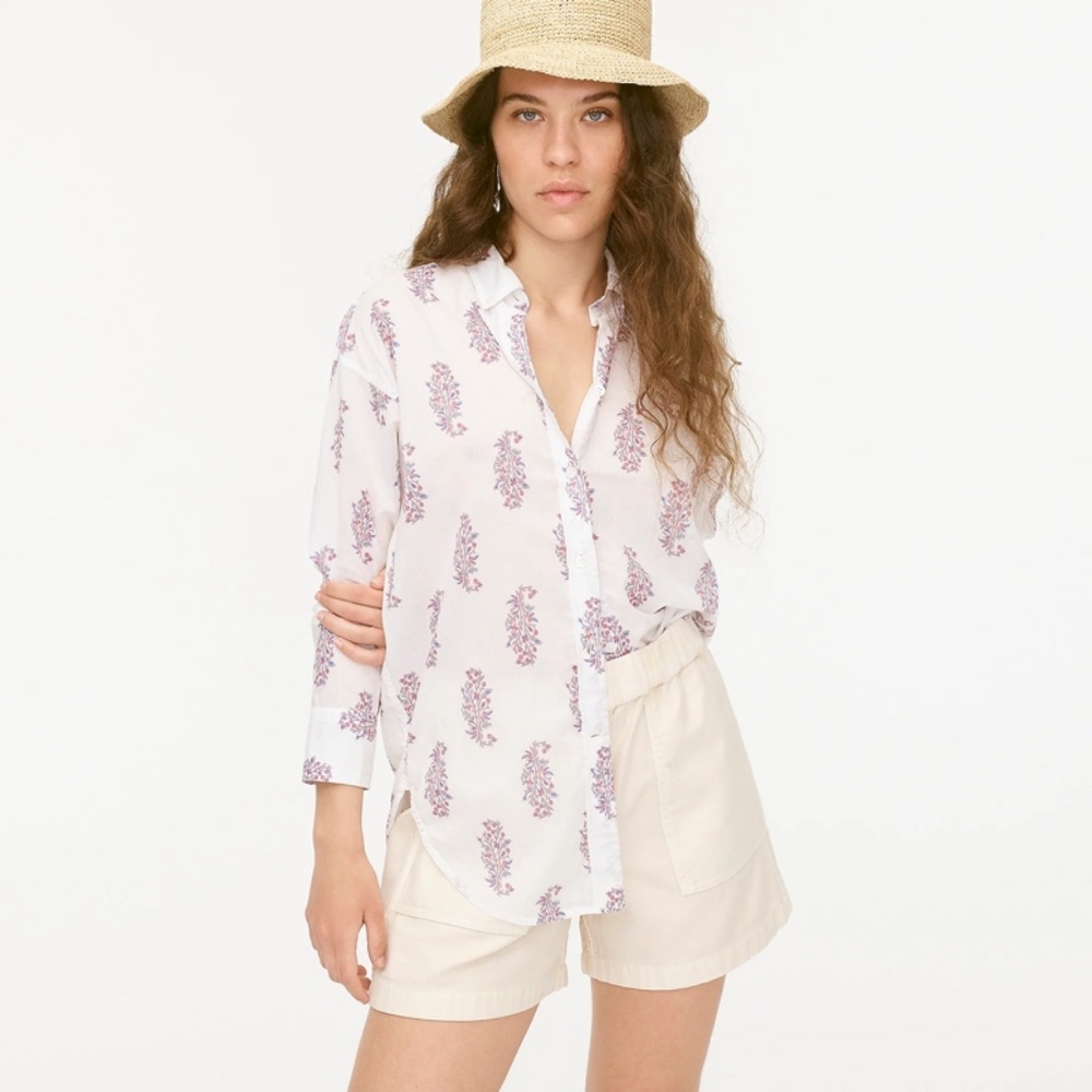 J. Crew Relaxed Fit Cotton Voile Shirt In Budding Branch Print, Beachy, Vacation